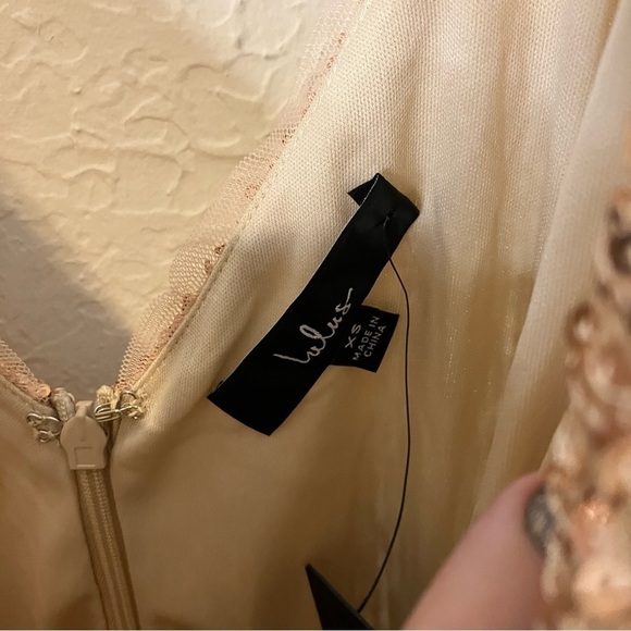 LULU’S Glamorous Arrival Rose Gold Sequin Midi Tulip Dress - Picture 12 of 13